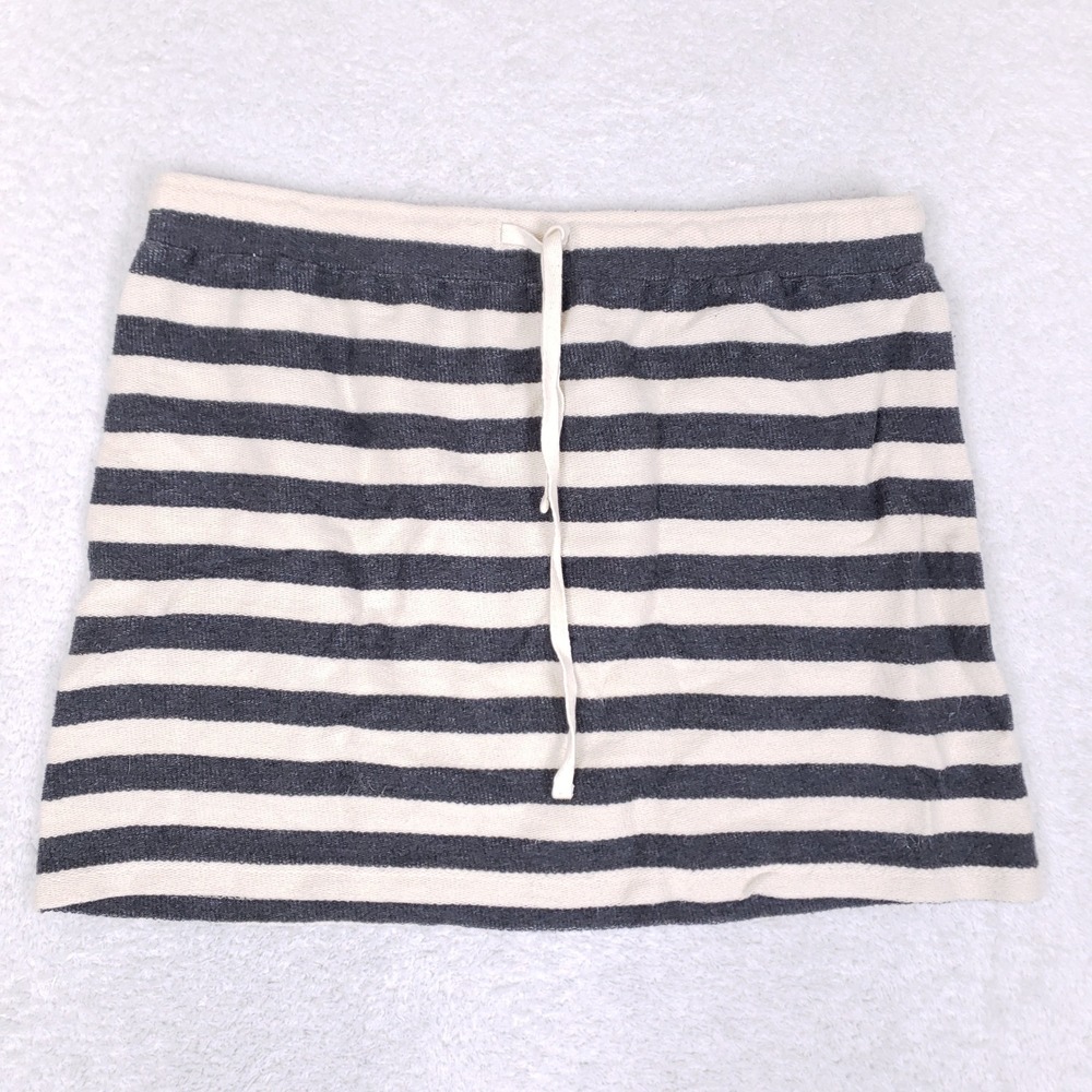 LOFT Striped Knit Skirt Womens Medium Cream Charcoal Drawstring Casual‎ Slouchy